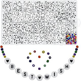 2220pcs 4 x 7 mm hvid rund akryl med sorteret sort bogstav alfabet perler hjerte perler mini størrelse pony frøperler til fremstilling af smykker