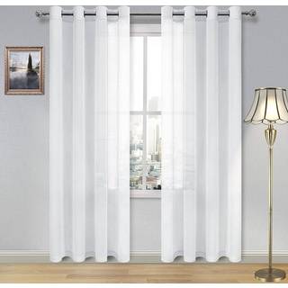 DWCN White Sheer Curtains Linned Look Semi Transparent Voile Grommet Hvide gardiner til stue spisestue gardiner 52 x 84 tommer lange s?t med 2 pa