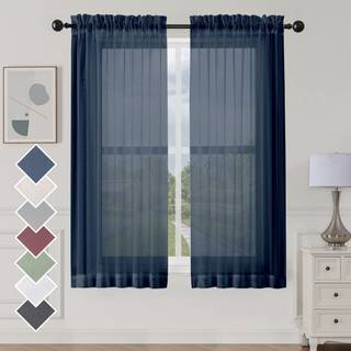 Aiyufeng Navy Blue Sheer Curtains 63 tommer l?ngde 2 Paneler S?t rene bl? gardiner til sovev?relse og stue Lysfiltrering Dual Rod Pocket Voile hv