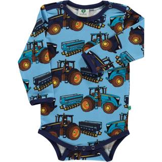 Småfolk Mønstret Babybody Med Traktorer Blue Grotto 56 cm  Blå  56 cm  Unisex
