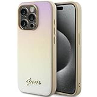 iPhone 15 Pro Guess Iridescent Metal Script Hybrid Cover - Guld