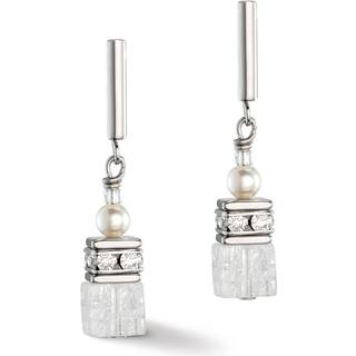 Coeur De Lion Precious Fusion Pearl White Cube Drop Earrings - Silver