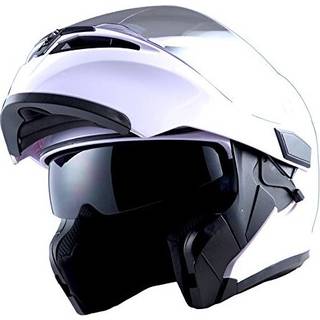 1Storm Motorcykel Modul?r fuld ansigtshjelm Flip op Dual Visor Sun Shield: HB89 Glans hvid