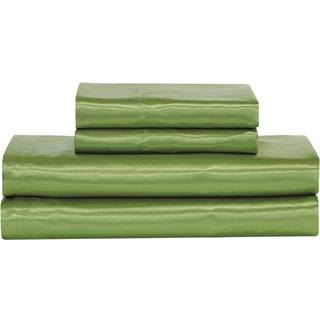 Mk kollektion 4 stk bld silkeagtig satin ensfarvet dyb lomme arkst (Sage grn fuld)