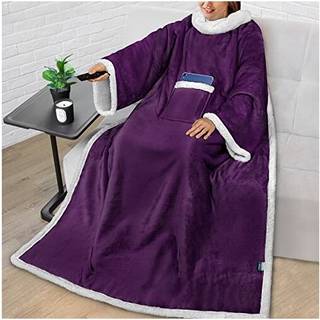Pavilia sherpa fleece t?ppe med ?rmer kvinder m?nd voksen b?rbart t?ppe varmt bl?d plys tyk snuggle lomme ?rmer tv kast wrap hyggelige ideer mor