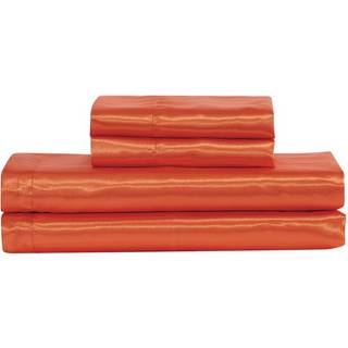 Mk Collection Soft Silky Satin Ensfarvet Deep Pocket Sheet S?t (Orange Twin)