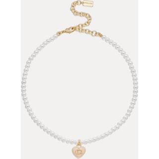 Coach COACH Gold Tone Signature Heart Pearl Choker Necklace