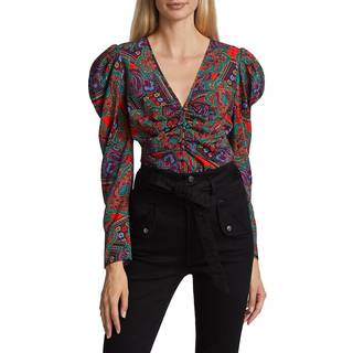 Veronica Beard Printed puff-sleeve cropped top - multicoloured - XXXS