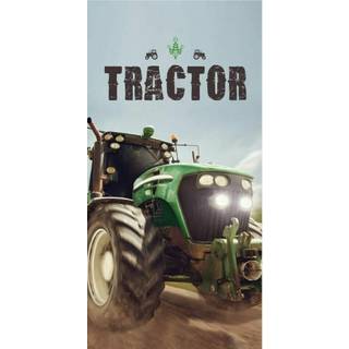 Traktor håndklæde - 70x140 cm - 100% bomuld - Blødt badehåndklæde med en grøn traktor