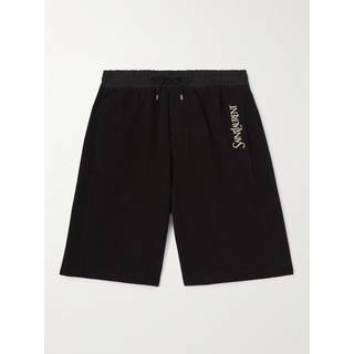 Saint Laurent Embroidered cotton jersey track shorts - black - EU 52