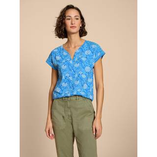 White Stuff White Stuff Blue Nelly Notch Neck 100% Cotton T-Shirt