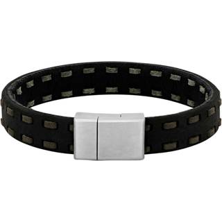 Son of Noa armbånd i sort kalveskind med grå syninger og stålspænde