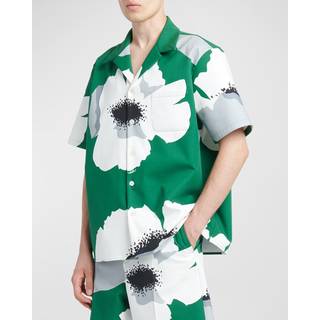Valentino Floral cotton poplin bowling shirt - green - EU 42