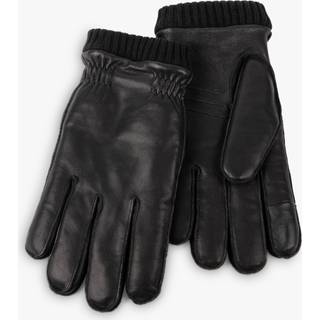 Totes Totes Black Isotoner Mens Premium Leather Gloves With Rib Knit Cuff & Sheepskin Lining