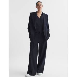 Reiss Reiss Navy Willow Wool Blend Wide Leg Pinstripe Trousers
