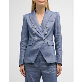 Veronica Beard Miller double-breasted linen-blend blazer - blue - XL