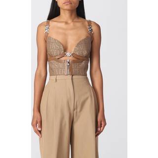Versace Versace Allover leather-trimmed bustier - beige - XS
