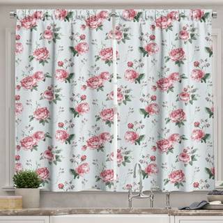 Ambesonne Shabby Flora Kitchen Curtains Romantic Spring Summer Flowers Garden Roses With Leaves Artwork Window Drapes 2 Panel Set til Kitchen Caf