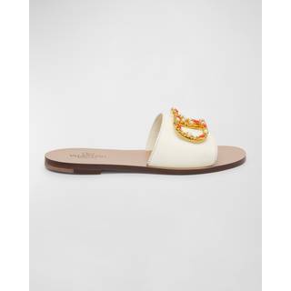 Valentino Garavani VLogo Signature embellished leather slides - white - EU 37