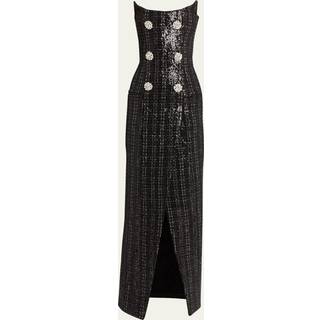 Balmain Sequined strapless tweed maxi dress - black - S