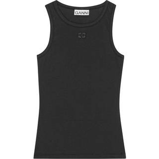 Soft Cotton Rib Tank Top T3898 - Black - GANNI - Sort M