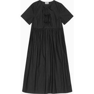 Cotton Poplin Long Tie String Dress F9199 - Black - GANNI - Sort M