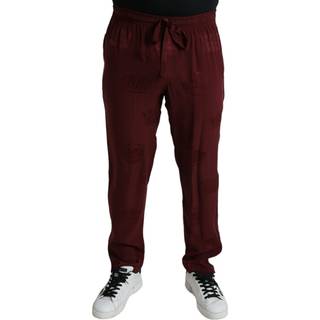 Dolce & Gabbana Maroon Crown Pattern Silke Pajama Bukser & Jeans