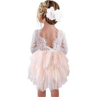 2Bunnies Girl Peony Lace Back A-Line Tiered Tutu Tulle Flower Girl Dress (Pink 3/4 Sleeve Short 2t)