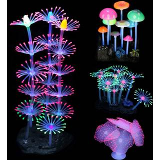 Lpraer 4 Pack Glow Akvarium Dekorationer Koralrev Gldende Svamp Anemone Simulering Gld Plant Gldende Effekt Silikone til akvarie dekorationer