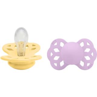 BIBS Infinity Symmetrisk Silicone Pale Butter/Violet Sky 2 pak - flere størrelser