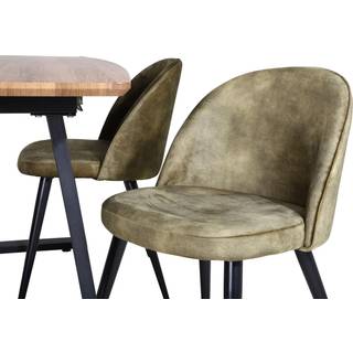 IncaNABL spisebordssæt spisebord udtræksbord længde cm 160 / 200 elletræ dekor og 4 Velvet stole velour grøn, sort.