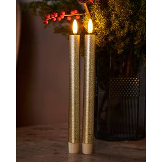 Sirius Sille Tall - Guldfarvet krone LED-stearinlys 2 stk. Ø 2 x H 25 cm.