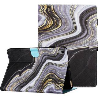 iPad 11" (2025) / iPad 10.9" (2024/2022) Læder Flip Cover m. Ståfunktion & Kortholder - Sort / Guld Marmor