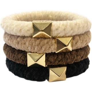 Dark Fluffy Fat Hair Tie 4 Pk W/Gold Neutrals