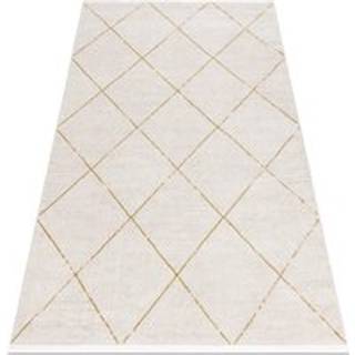 Moderne tæppe DUKE 51245 creme / guld - Gitter, struktureret, meget blød, frynser 120x170 cm