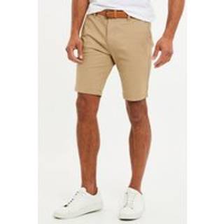 Threadbare Threadbare Stone Cotton Stretch Turn-Up Chino Shorts with Woven Belt