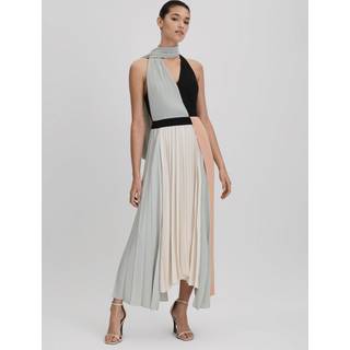 Reiss Reiss Pink/Cream Zadie Pleated Asymmetric Midi Dress