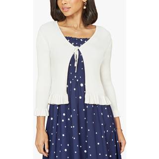 Yumi Yumi White Tie Up Ribbed Cardigan With Frill Hem