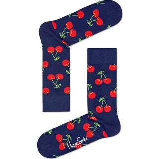 Navy Cherry Crew Socks | Colorful Fun Socks - Navy, Red, Green - 36-40