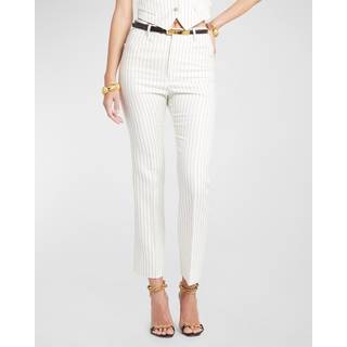 Tom Ford Wallis striped wool and silk-blend straight pants - white - L/XL