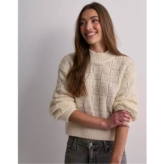JDY - Beige - Jdyally Life L/S Highneck Check Pul - X-Small