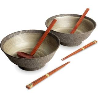 Japansk ramen skålsæt, 6 dele, komplet til 2 personer -  Nenrin Ø22 cm