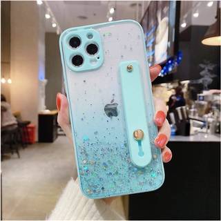 Siduater Strap Holder Case til 67 iPhone 14 Pro Max med konvertible stativ bling glitter Sparkle Clear Soft TPU Kofanger Justerbar fingergreb Loo