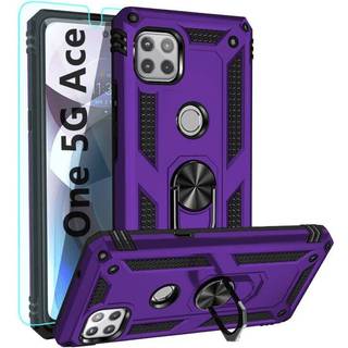 Yzok kompatibel med Motorola One 5G Ace Telefonkasse med HD Screen Protector [Milit?r Kvalitet] Ring Bilmontering Kickstand Hybrid Hard PC Soft T