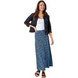 Roman Roman Blue Ditsy Floral Stretch Midi Skirt