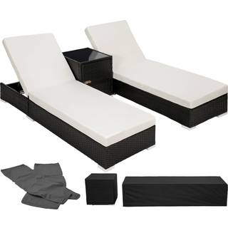Sæt med liggestole + bord i polyrattan/aluminium - grå