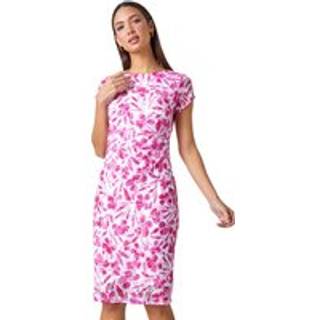 Roman Roman White Floral Print Lace Gathered Stretch Bodycon Dress