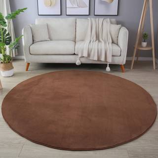 Sky Rund Kortluvet tæppe Ensfarvet - Brun - 200x200 (Rund)