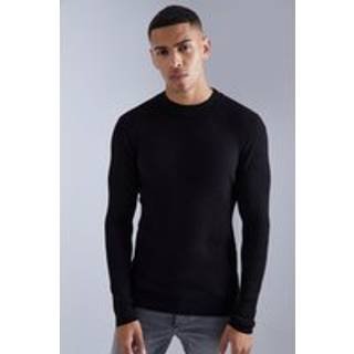 Mens Black Regular roll/polo neck Ribbed Jumper