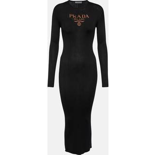 Prada Logo ribbed-knit silk midi dress - black - S